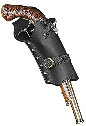 KGBEE Piraten Steinschloss Holster Für Cosplay, Mittelalterliche Steampunk Leder Pistole Holster, Taille Hängende Ritter Einzelne Waffe Halter Revolver Gürtel Holster,Schwarz