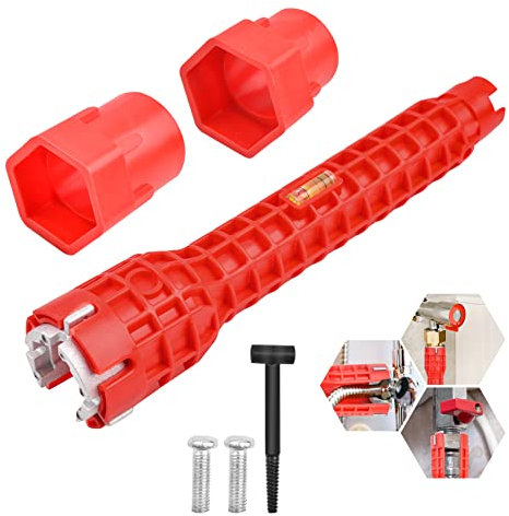 DIYJEP Spülenschlüssel, Waschbecken Installer, Werkzeug Rohrzange Multifunktions Rohrschlüssel, Mehrzweck Schraubenschlüssel Spüle Armaturenschlüssel Wasserhahn Installer Tools für Küche Sanitär(Rot)