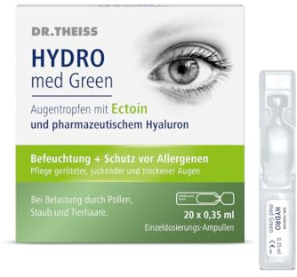 Dr. Theiss Hydro med Green Augentropfen I bei allergischen Augenbeschwerden I Augentropfen für juckende & trockene Augen bei Belastung durch Pollen, Staub und Tierhaare I Schutz vor Allergenen