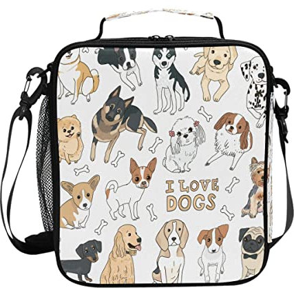 Mnsruu Girls Lunch Bags, Puppy Dog Cute Love Insulated Thermal Packed Lunch Box Hot Cool Frozen Food for Women Kids
