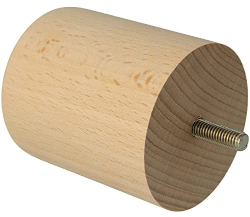 Amig - Pied Rond pour Meuble, Pied en Bois de Hêtre avec Finition Naturelle, Pieds de Rechange pour Canapés, Lits, Tables, Fixation : Tige Métallique M8, Dimensions : 68 x 80 mm