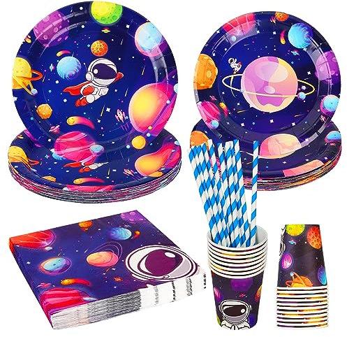 Weltraum Partygeschirr Kindergeburtstag, Weltraum Astronaut Geburtstag Partygeschirr Set mit Weltraum Papierteller Papierbecher Servietten Geburtstag Deko für Kinder (120Stück)
