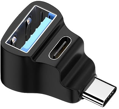 NFHK 10 Gbit/s USB 3.0 Typ C Stecker auf Dual Type-A OTG & Typ-C Buchse Power Data Splitter Adapter abgewinkelt kompatibel mit Steam Deck Laptop, NF-UC-068-AC