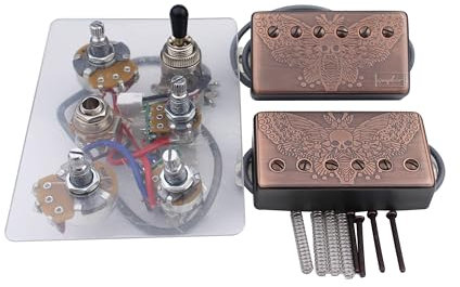 Guyker Alnico5 Humbucker Tonabnehmer LP Les Paul Gitarre, Plain Emaille Gitarren-Tonabnehmer mit Schaltung, Totenkopf-Flügelmuster, Bronze-Oberfläche