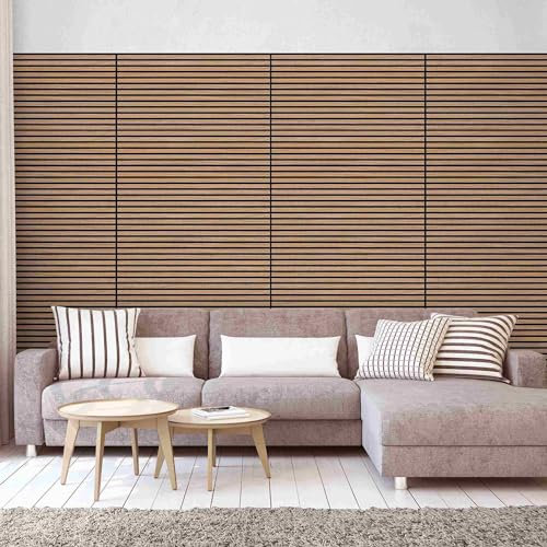 Bilderwelten Akustikpaneel Eiche Dunkel 1 Stk. 104x52 cm Holzpaneel Holzwand Holzverkleidung 3D Akustik Platte Schallabsorber Wand Panel Schlafzimmer