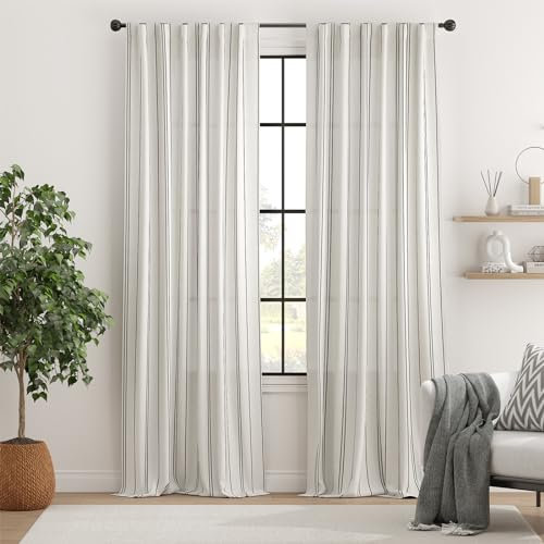 TOPICK Gestreifte Gardinen Vorhänge mit Schlaufen Streifen Halbtransparent Rutentasche Modern Fenstervorhänge Schlafzimmer 2er Set 132 * 245 Schwarz auf Weiß