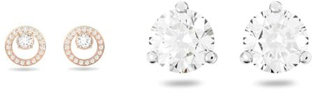 Swarovski Creativity stud earrings, Circle, White, Rose gold-tone plated & Solitaire stud earrings, Round cut, White, Rhodium plated