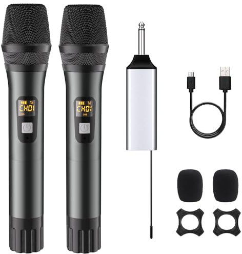 DigitConvert Microfono Wireless Professionali con 2 Microfoni, UHF Microfono senza Fili Professionale per Canto Karaoke, DJ, Party, Matrimonio, Discorso, Classe