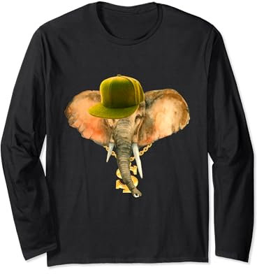 Rapper Elefant mit Cap und Gold Kette Ghetto Hip Hop Kultur Langarmshirt