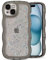 QLTYPRI Compatible with iPhone 13 Case, Cute Curly Wave Frame Clear Glitter Case for Girls Women, Sparkle Bling Soft TPU Bumper Transparent Shockproof Protective Phone Cover for iPhone 13 - Black