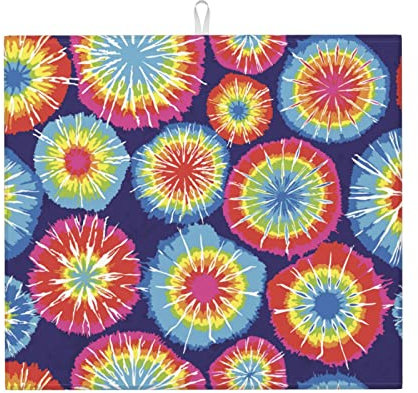 Dish Drying Mat 41x46cm, Repeat Tie Dye Background Drainer Rack Mat Print Dish Dryer Pad Absorbent Drain Mat, for Kitchen Pot Holder, Glass Plate, Beer Glass
