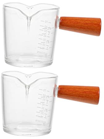 Garneck 2stücke Messbecher Aus Mit Holzgriff Transparente Milch Und Kaffeetassen Mit Für Kaffee Milch Und Backen Praktisch Für Zuhause Und Gastronomie