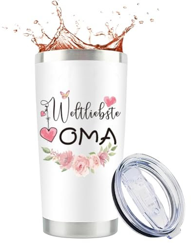 Cadeau d'Anniversaire pour Grand-Mère - Tasse Isotherme en Acier Inoxydable avec Couvercle - Élégante pour la Meilleure Grand-Mère