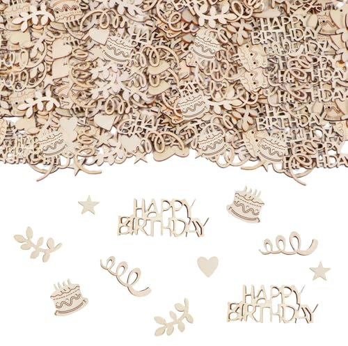 Anicy Holz Happy Birthday Konfetti - 150 Stück Groß, Geburtstagstischdeko, Regenbogenfarben, Confetti für Geburtstagstisch