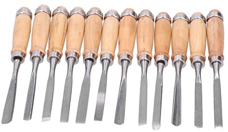 12Pcs Wood Turning Chisels,Lathe Chisel Set,High Speed Steel Lathe Chisel Cutting Tools for Modeling, Carving, and Cutting 8in
