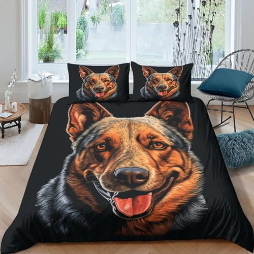 VUDBELAFC Australian Kattle Hund Bettbezug Bettwäsche Set Kinderbettwäsche Reißverschluss Mit Kissenbezügen Betten Set Für Jugendliche Kinder Schlafzimmer Double（200x200cm）
