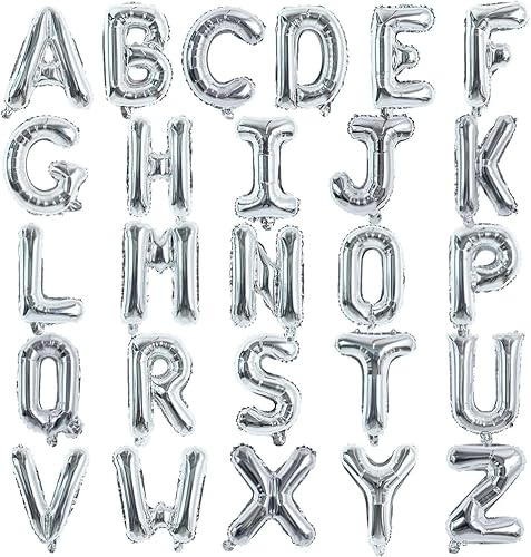 26 Stück 40,6 cm silberne Buchstaben A-Z Luftballons, Mylar-Folien-Alphabete DIY benutzerdefinierte personalisierte Phrase Banner für Geburtstag Jahrestag Babyparty Party Supplies Dekoration