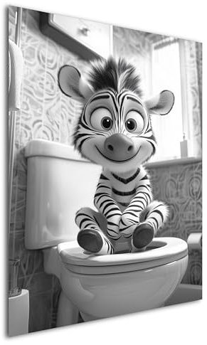 DRO Design Zebra – 20x30 cm – Lustiges Schwarz-Weiß Wandbild für WC & Badezimmer – Humorvolle Baby-Tier Kunst für Gäste-WC - Moderne Wandkunst mit Humor, Wanddeko für Toilette