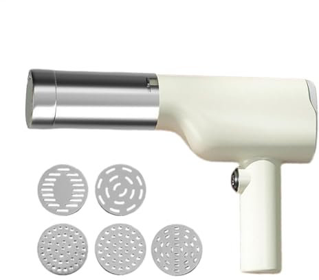 Idiyappam Maker Indian, Electric Idiyappam Maker, Electric Pasta Maker, Noodle Maker Machine with 5 Pasta Discs Portable Automatic Noodle Maker with Measuring Cup, Cordless Pasta Maker Dough Press