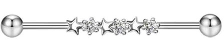 Niaspi 14G Star Industrial Barbell Earrings for Women Stainless Steel 38mm 1&1/2 Inch Industrial Piercing Bar Cartilage Helix Earrings Body Piercing Jewelry 1 Piece