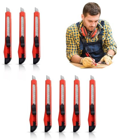 8Pcs Utility Knife Set - Snap-Off Retractable Box Cutter with Sharp Blades, Lightweight & Durable for Home, Office, Warehouse, Crafting, and Carpet Cutting - Safety Lock & Ergonomic Grip