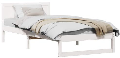 vidaXL Minimalistisches Bettgestell Einzelgröße Weiß Solides Kiefernholz Robuste Konstruktion Viel Stauraum Ideal Für Schlafzimmermöbel Innendesign Erwachsene Matt Kompakte Schlaflösung Stylisch