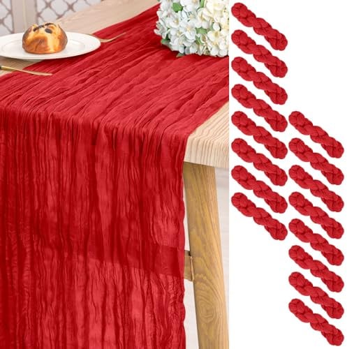Pesonlook 16 Stück Rote Käsetuch Tischläufer für Hochzeit,55 x 300 cm | 3 m lang, rustikale Gaze Boho-Stil halbtransparent Hochzeits Seihtuch Tischläufer für Hochzeit, Brautparty, Party, Bankett