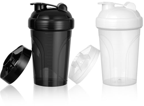 Fefod 2PCS Protein Shaker, 500ml Botella Mezcladora de Batidos de Proteínas, Taza para Batidos de Proteínas para Fitness, Proteína Shaker a Prueba de Fugas con Escala, Negro + Blanco