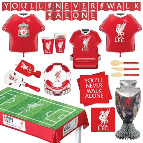 Liverpool Football Club Official Licensed 77-Piece Party Supplies Kit for 6 Guests, Perfect for Birthday & Matchday Celebrations