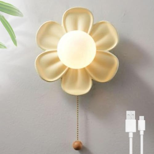 OOWOKS Wandleuchte Ohne Stromanschluss Kinder, 5200mAh Akku Wandleuchte Kinderzimmer LED Blume Wandlampe mit Schalter 3 Farbtemperaturen USB Aufladbar Nachttischlampe Kabellose Kinderlampe,Weiß