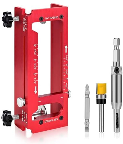 Oreilet Türscharnierlehre, Türscharnierschablonen-Set aus Aluminiumlegierung für Oberfräse, Verstellbare Einstecklehre für 2,5-5 Zoll L T 1/4 5/8 Zoll Radius-Scharniere, Einstemm