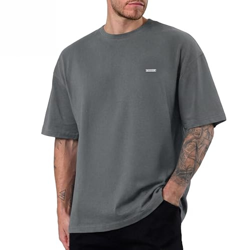 SMILODOX T-Shirt Herren Cedrik, Oversize Shirt aus 100% Baumwolle, Weiches Material, Metallabel Baumwollshirt, Kurzarmshirt mit modernem Detail, Freizeitshirt Vielseitig kombinierbar im Alltag