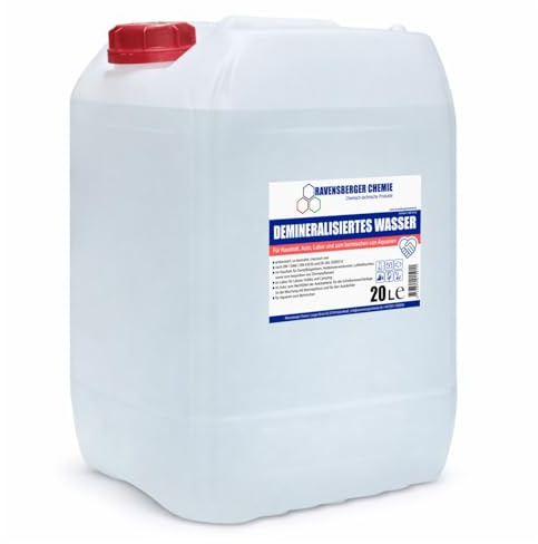 Ravensberger Chemie VE-Wasser im Kanister – demineralisiert & entionisiert nach DIN, kalkfrei – für Auto, Batterie, Haushalt, Labor & Reinigung – Ersatz für destilliertes Wasser - 20 Liter