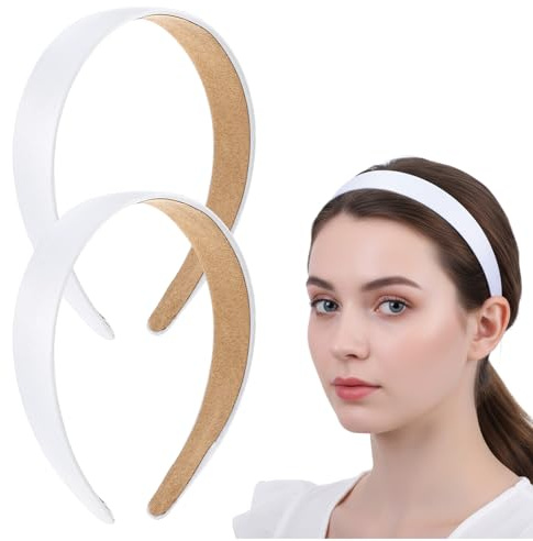 DOPENSPI Lot de 2 bandeaux blancs en satin de soie de 3 cm de large - Antidérapants - Couleur unie - Accessoires pour cheveux pour femmes et filles - Cosplay DIY