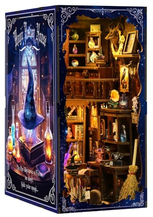 MaHo Book Nook Magic Lab - DIY Miniatur-Diorama fürs Bücherregal, 334 Teile, 11 x 18 x 23 cm, ab 14 Jahren - DIY Book Nook Kit aus Holz mit LED – 3D Puzzle Bücherregal Deko & DIY Buchstütze basteln