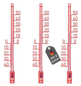 Lantelme 3 Stück Gartenthermometer analog aus Kunststoff – -40 bis +50 °C – blau gefärbte Anzeige – zum Hängen oder Bohren – wetterfest (Rot)
