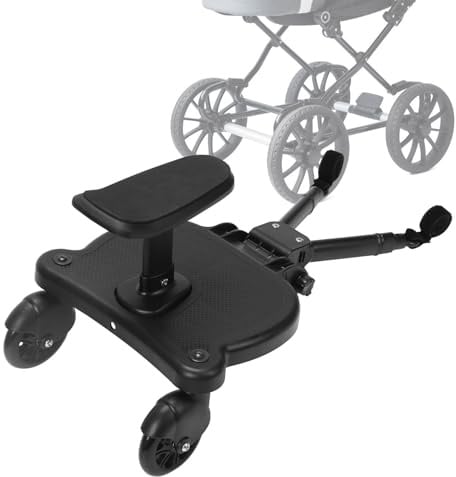 𝗝𝗮𝘅𝗴𝘂𝗼𝗺 Buggy Board mit Sitz, Kiddy Board für Kinderwagen, Universal Trittbrett mit abnehmbarem Sitz, 360 Grad Doppelrad, verstellbar, bis 25 kg, Schwarz