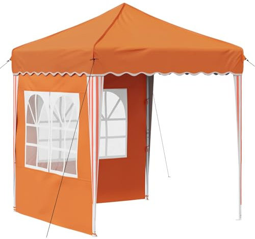 QJBSAVVA Pop-up Partyzelt 195x195 cm Orange Faltzelt mit 2 Seitenwänden Oxford-Gewebe Klapppavillon Höhenverstellbar Stabiles Metallgestell für Garten Events und Grillabende