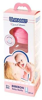 UNIFAMILY 0874, Biberon 300 Ml Silicone Pappa Girl Bambina, Rosa, 300