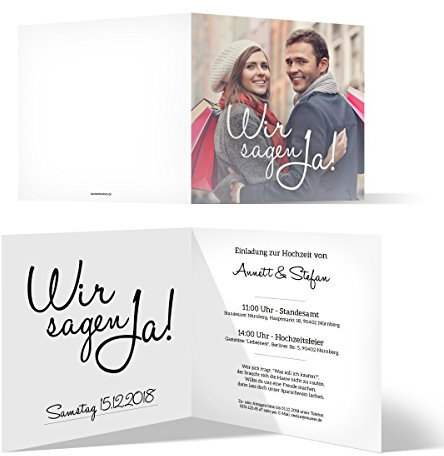 10 x Hochzeit Einladungskarten Hochzeitseinladungen Quadrat Klappkarte - Wir sagen Ja