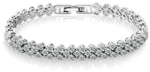 Epoch World Tennis Armband Damen Kristall armbänder weißgold vergoldet mit Cubic Zirkonia Steinchen besetzt in Silber inkl Schmuck Geschenk-Box