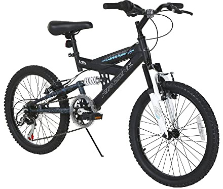 Dynacraft Air Zone - Bicicleta de montaña de Doble suspensión para niños, Ruedas de 20 Pulgadas con Agarre de 6 velocidades y Frenos de Mano duales, Color Negro y Azul