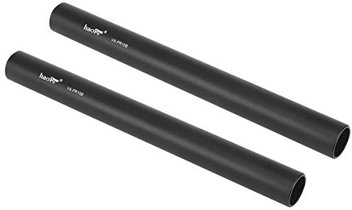 Haoge VA-PR15B 15cm / 5.9 Inch Long Aluminum Alloy Rod 15mm Rods with M12 Thread for Camera Rail Support System Rig Shoulder Pads Monitor Mount Rod Clamp Base Mattebox Follow Focus Black (Pack of 2)