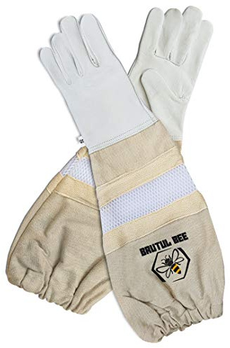 Brutul Bee Kids Beekeeping Goatskin Leather Gloves Children Beekeeper Protective Gauntlets with Ventilated Mesh Sleeve Cuffs (XS)