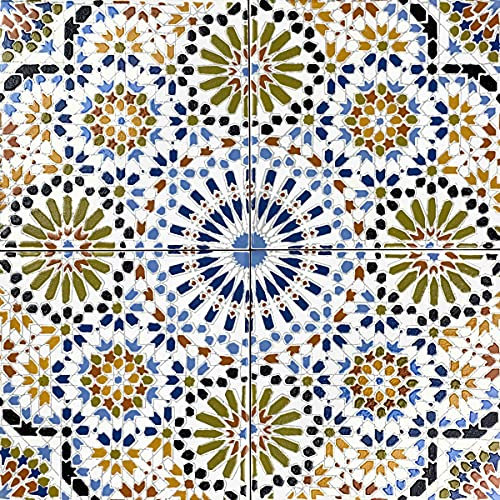 Cerames Orientalische Marokkanische Keramikfliesen Kenza - dekorative Mosaikfliesen für das Badezimmer, die Küche, unter Treppen, Terrasse | Marokkanische farbige keramische fliesen 20x20 cm