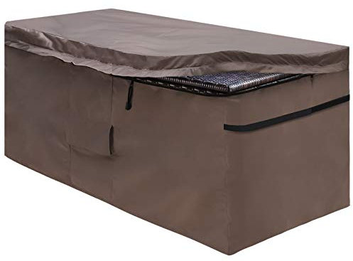 MunteLock Garden Deck Box Cover, Outdoor Storage Box Protective Covers with Zipper Lid and Air Vent, Waterproof, 420D Oxford Brown (123*55*62cm)