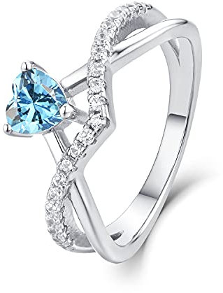 Starnny Herz Ringe Frauen Silber 925 Verlobungsring Eheringe Damen Ring mit 0,5 ct Herz 5A Zirkonia März Geburtsstein Aquamarin Farbe für Damen,57