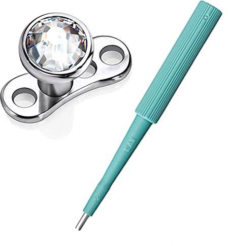 WARRIOR Dermal Anchor Titanium G23 Steril und Scalpel Biopsie Skin Curette Kai Medical Punch Einweg Perforieren Professionelles Piercing Tool Kit(Ø 1.5mm, 1 pièce + 1 dermal)