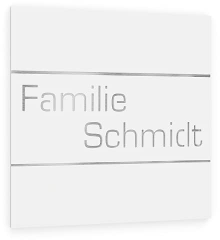 Graviers Design Türschild aus V2A Edelstahl 230x230mm - Weiß - Wetterfest Rostfrei Individuell anpassbar - Made in Germany