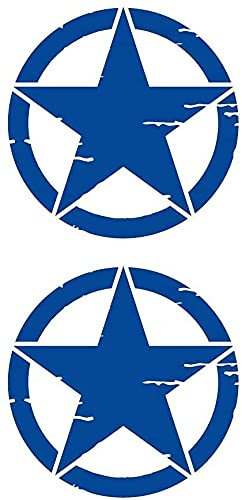 Set di 2 adesivi Stella Militare vintage distrutta US Army 4x4 fuoristrada varie misure e colori (Blu, 4 cm)